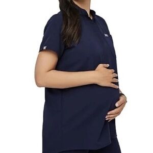 Figs Kitale Maternity 2.0 Scrubs Top Navy Blue Short Sleeve